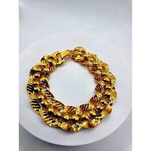 Vintage MONET signed Chunky Chain Link Fabulous Gold Tone Bracelet 1 inch wide